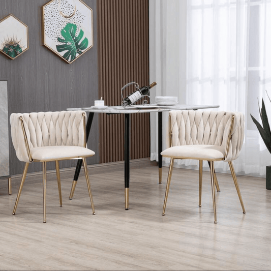 beige velvet chairs set of 2 with gold leg