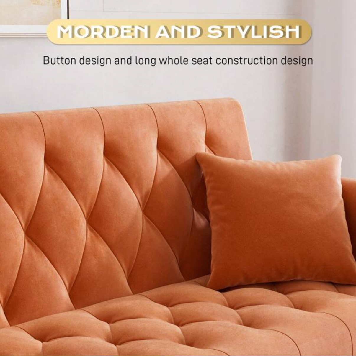 Orange Velvet Futon Sofa Loveseat Adjustable