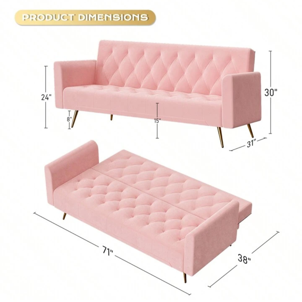 adjustable pink velvet sofa