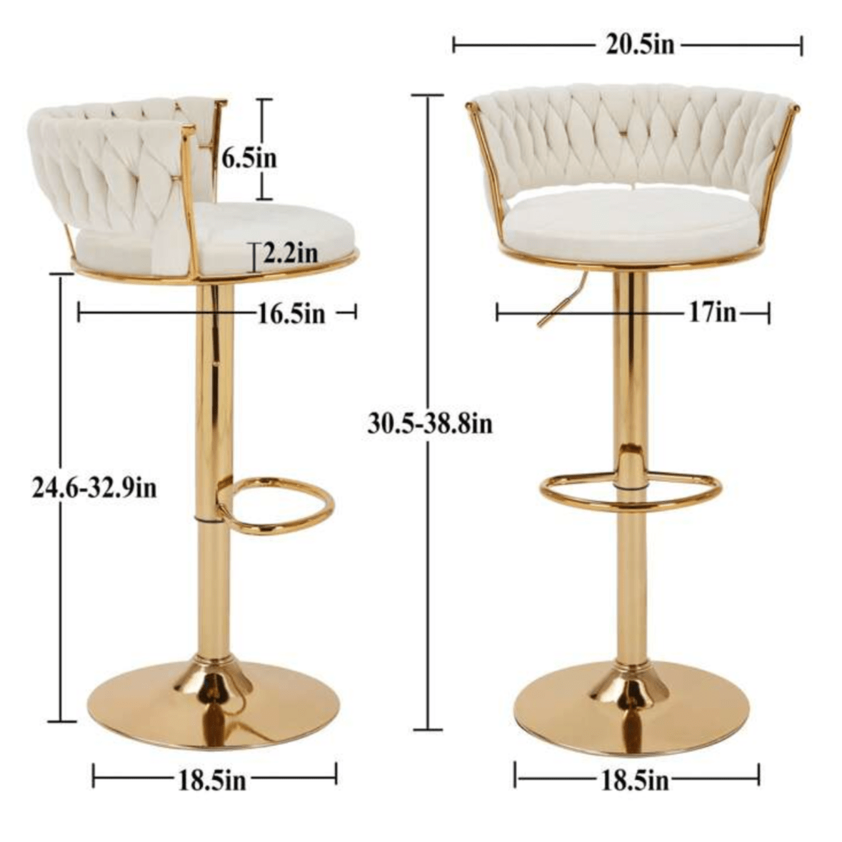 beige velvet bar stool dimensions
