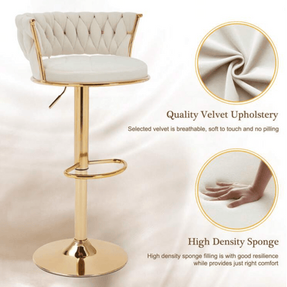 beige velvet bar stool gold base