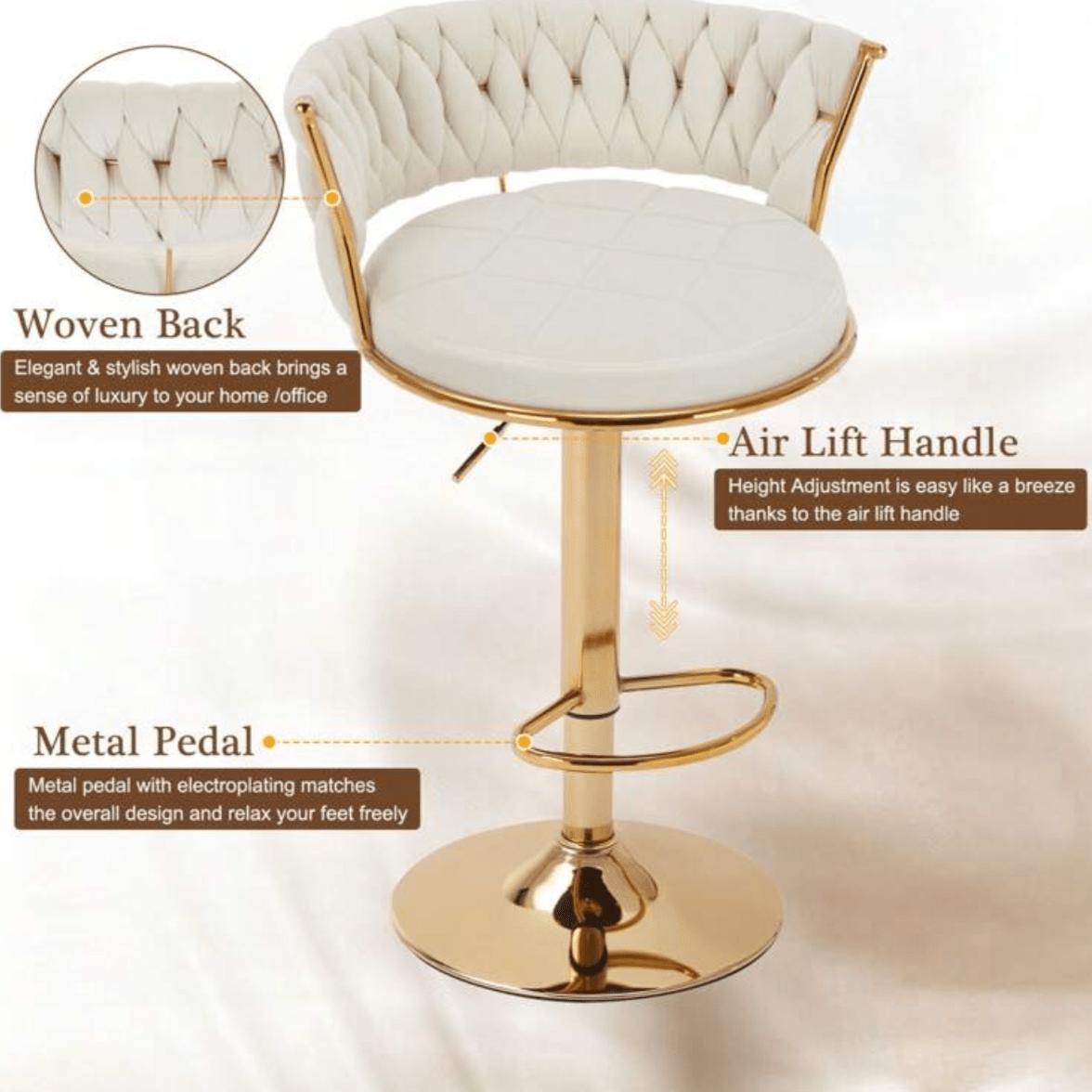 beige velvet bar stool gold leg
