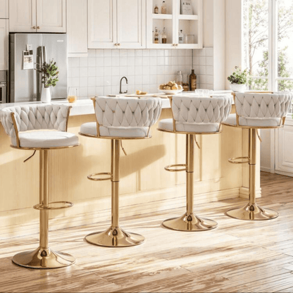 beige velvet bar stool set with gold base