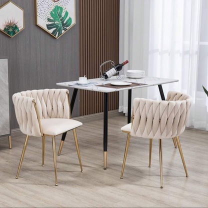 beige velvet dining chairs set