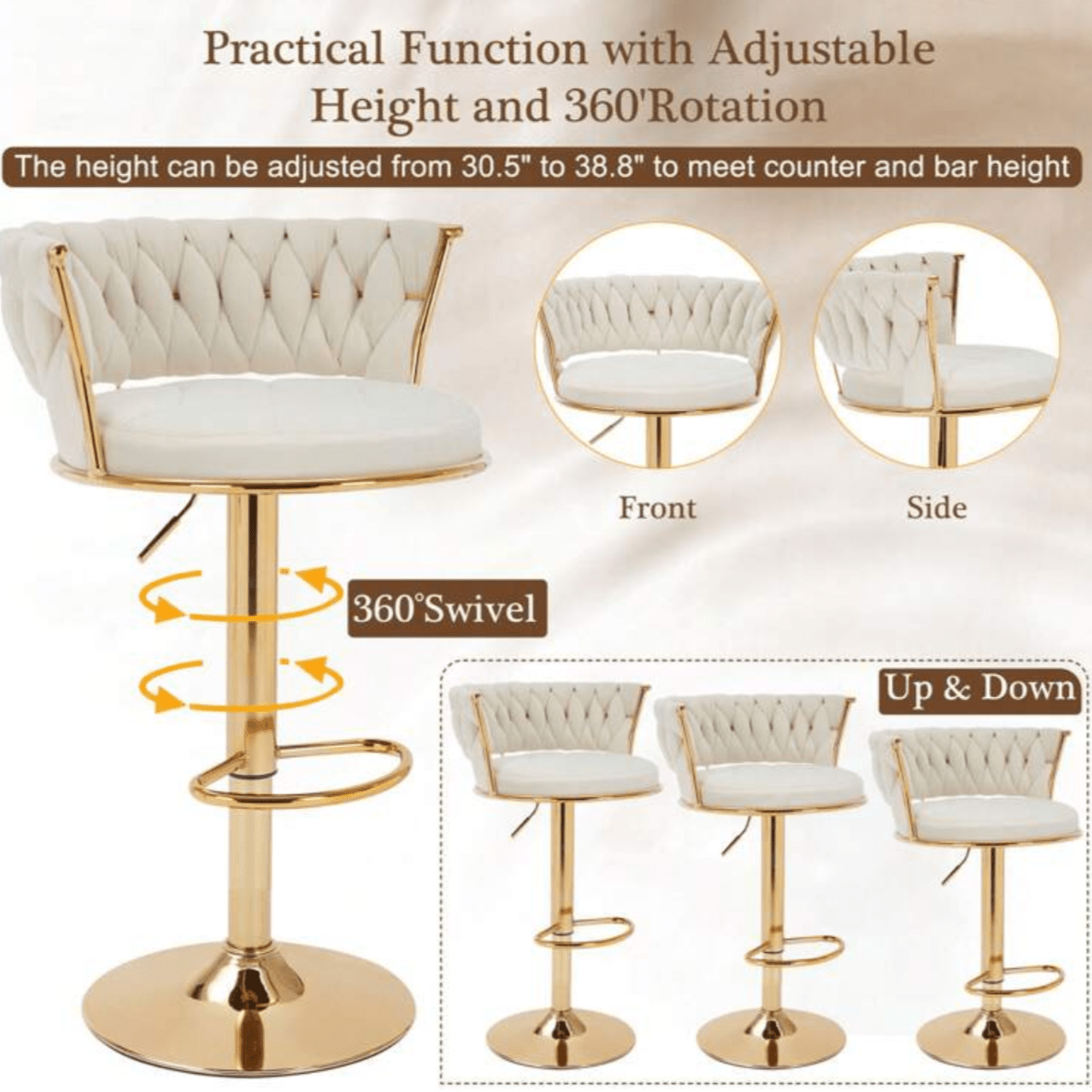 beige velvet swivel chair bar stool