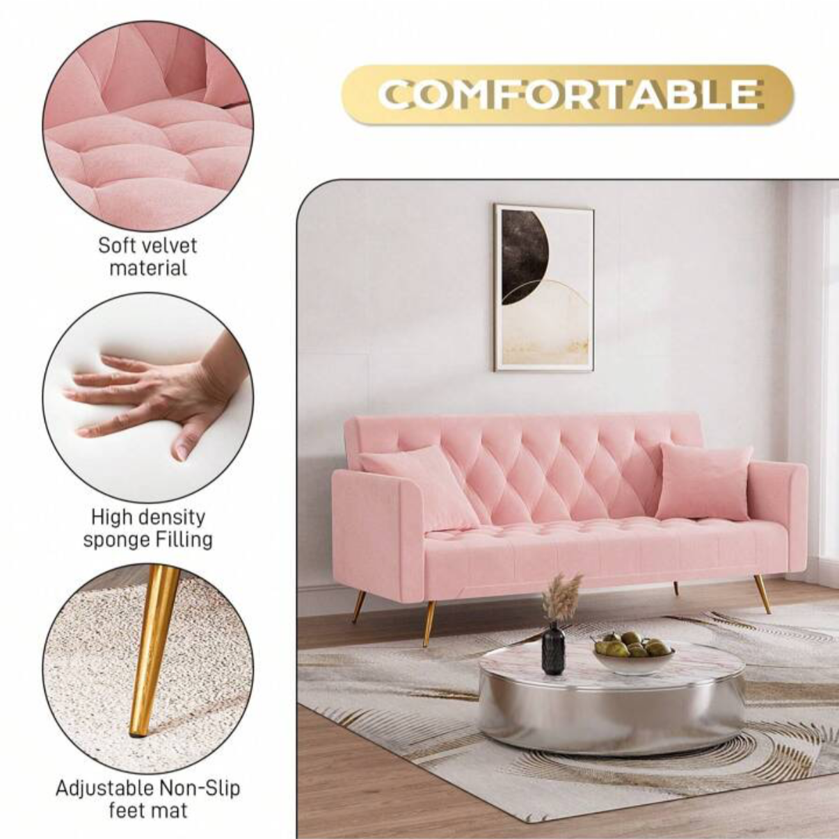 comfortable modern stylish pink velvet loveseat