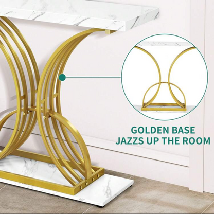 White Marble and Gold Accent Table for Living Room Entryway