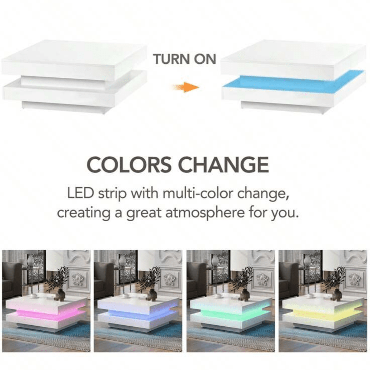 led light coffee table for living room