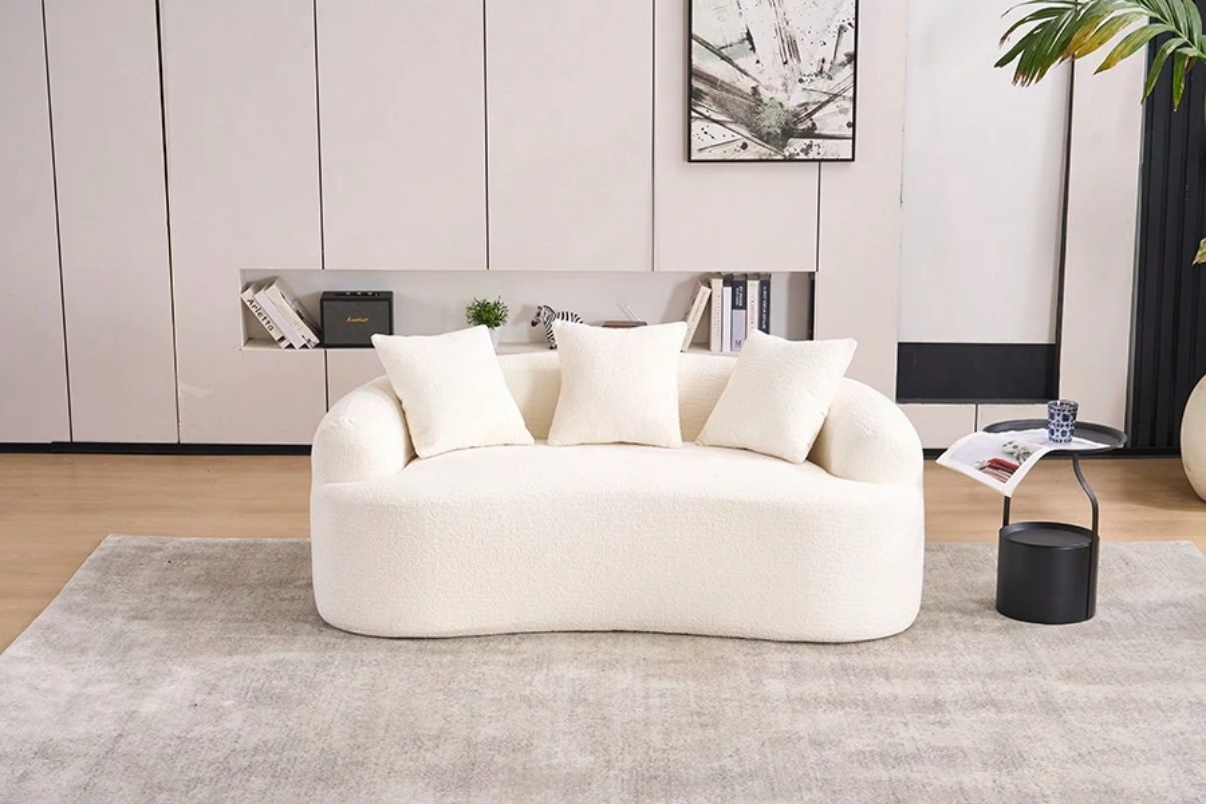 luxury beige couch curved cloud shape plush