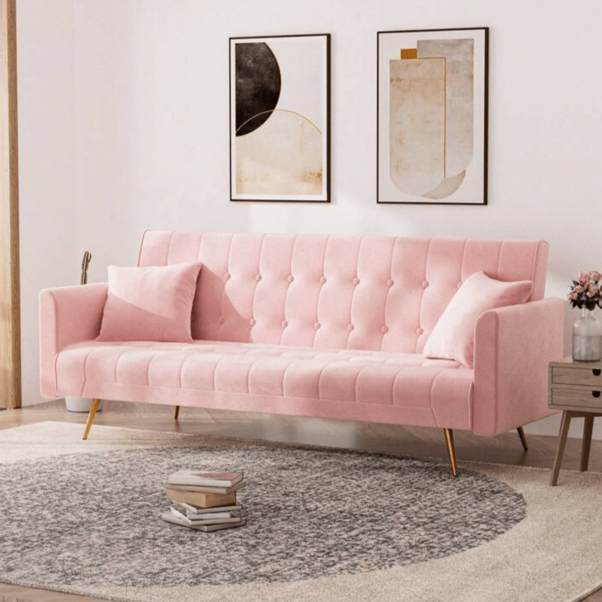 pink velvet loveseat sofa couch gold metal legs