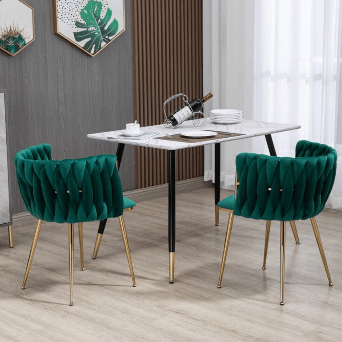 set of 2 dark green velvet dining chairs