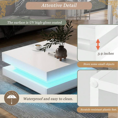 square coffee table white with led lights