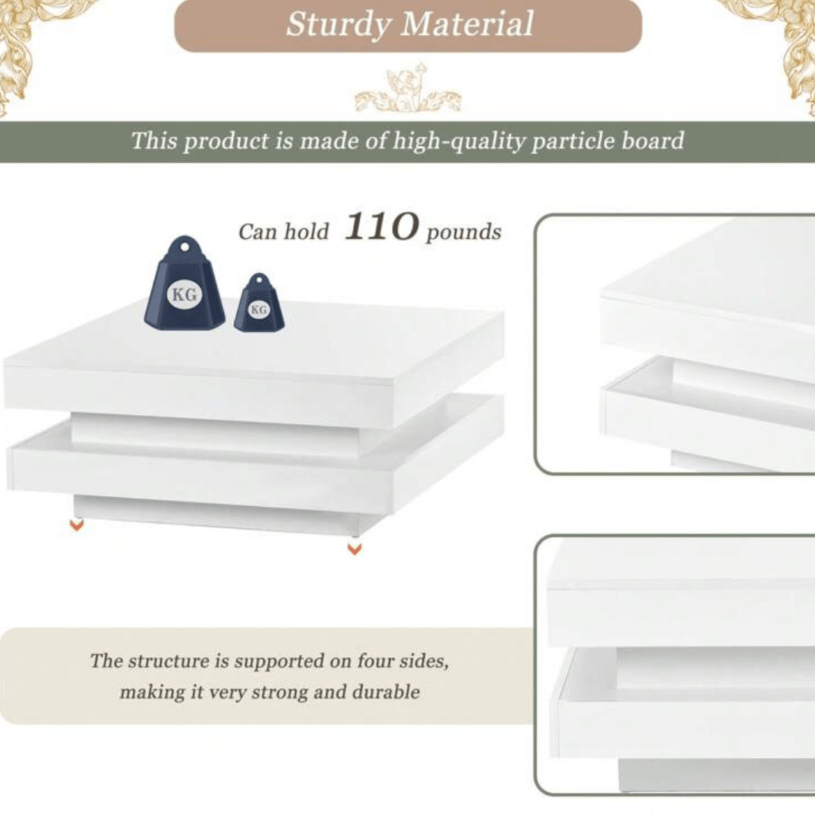 two tier coffee table white square shape glossy