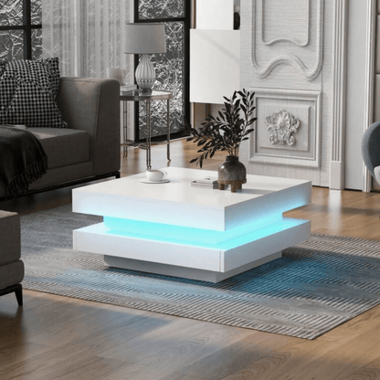 white coffee table with led lights square shape