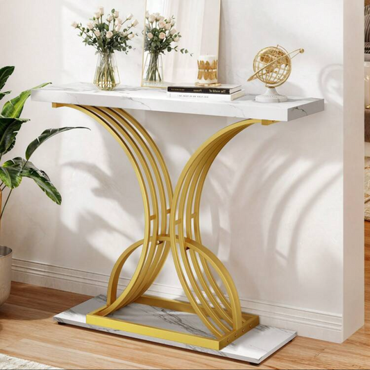 white entryway table gold accents